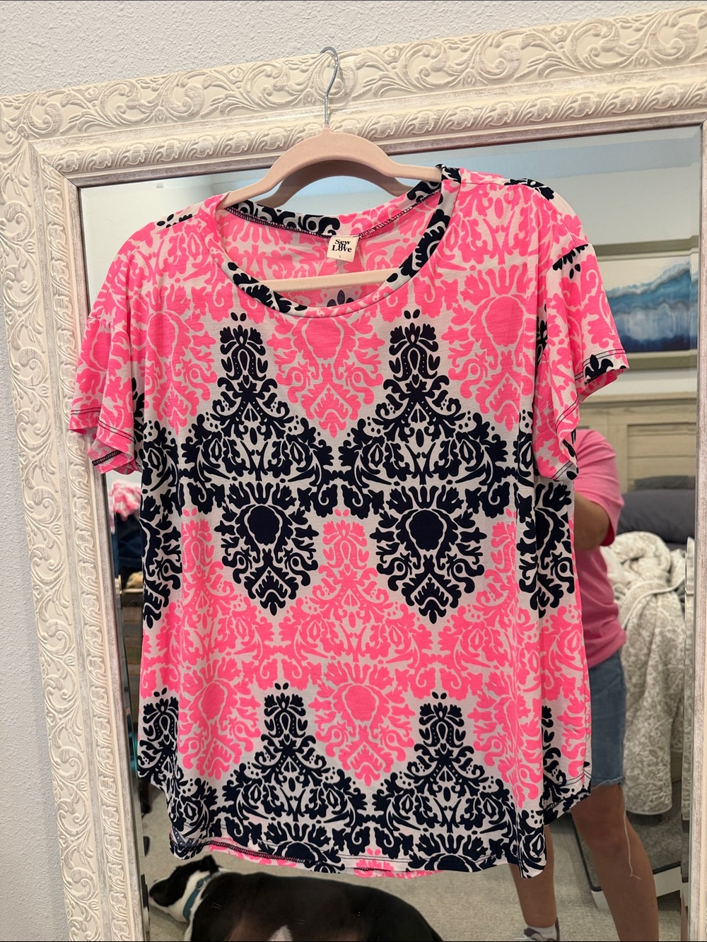 Sew In Love Pink and Black Damask Short-Sleeve Tee.